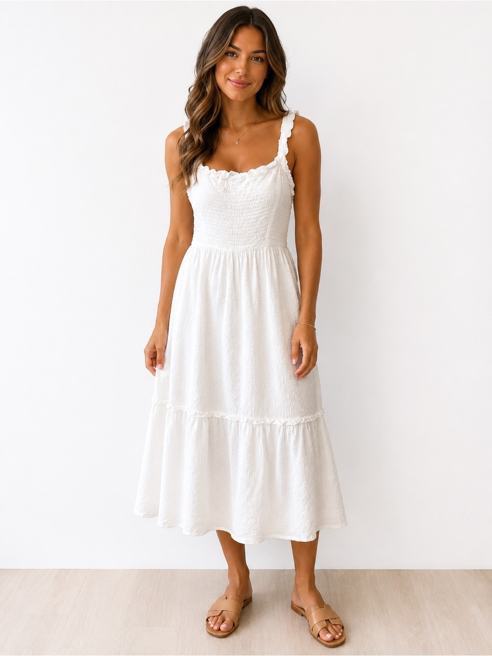 Maurices White Smocked Midi Dress